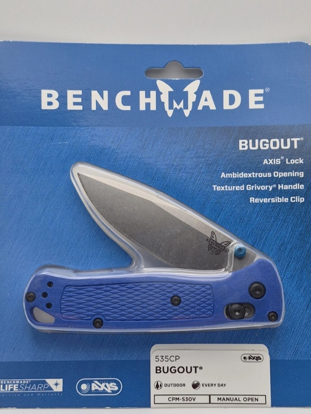 Authentic* Benchmade Bugout 535CP Folding Knife – Blue Handle